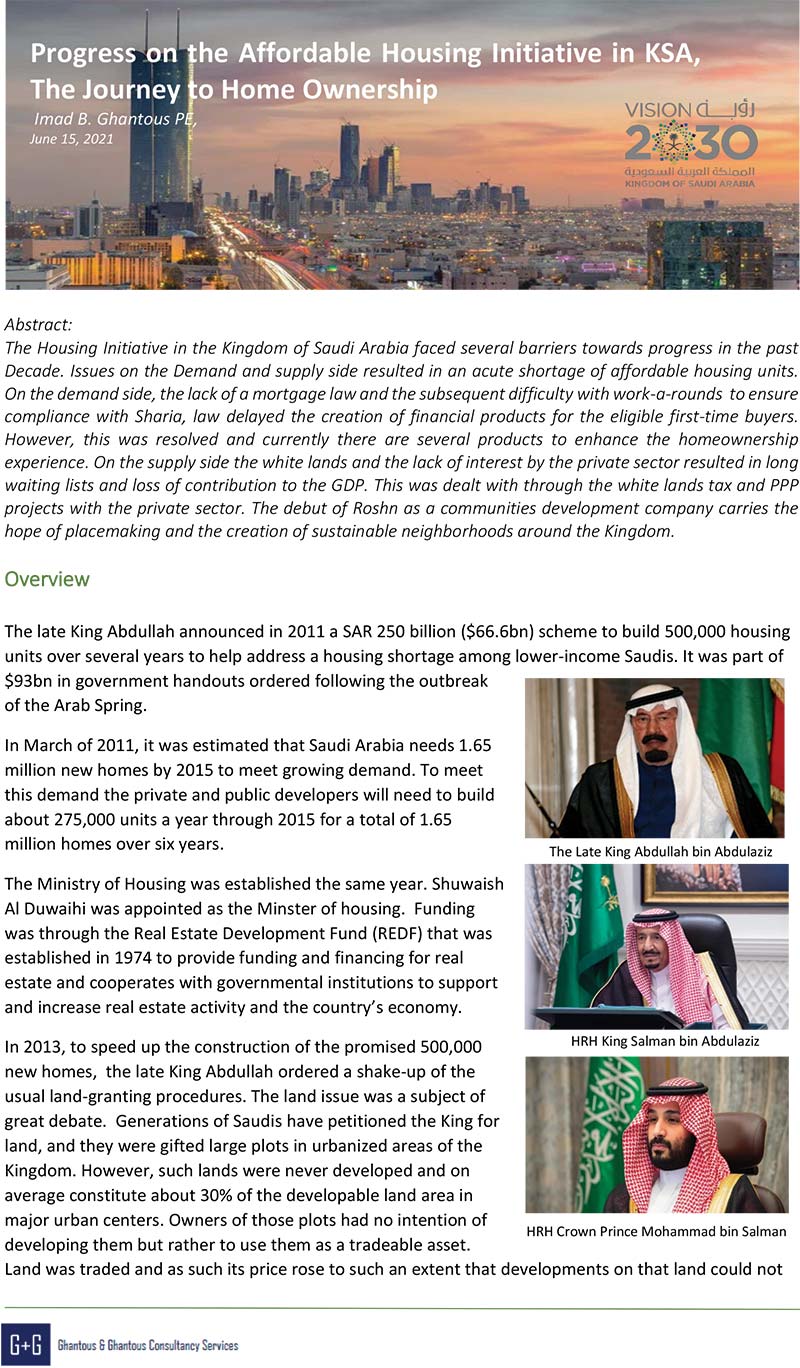 Progress on the Affordable Housing Initiative in KSA, The Journey to Home Ownership